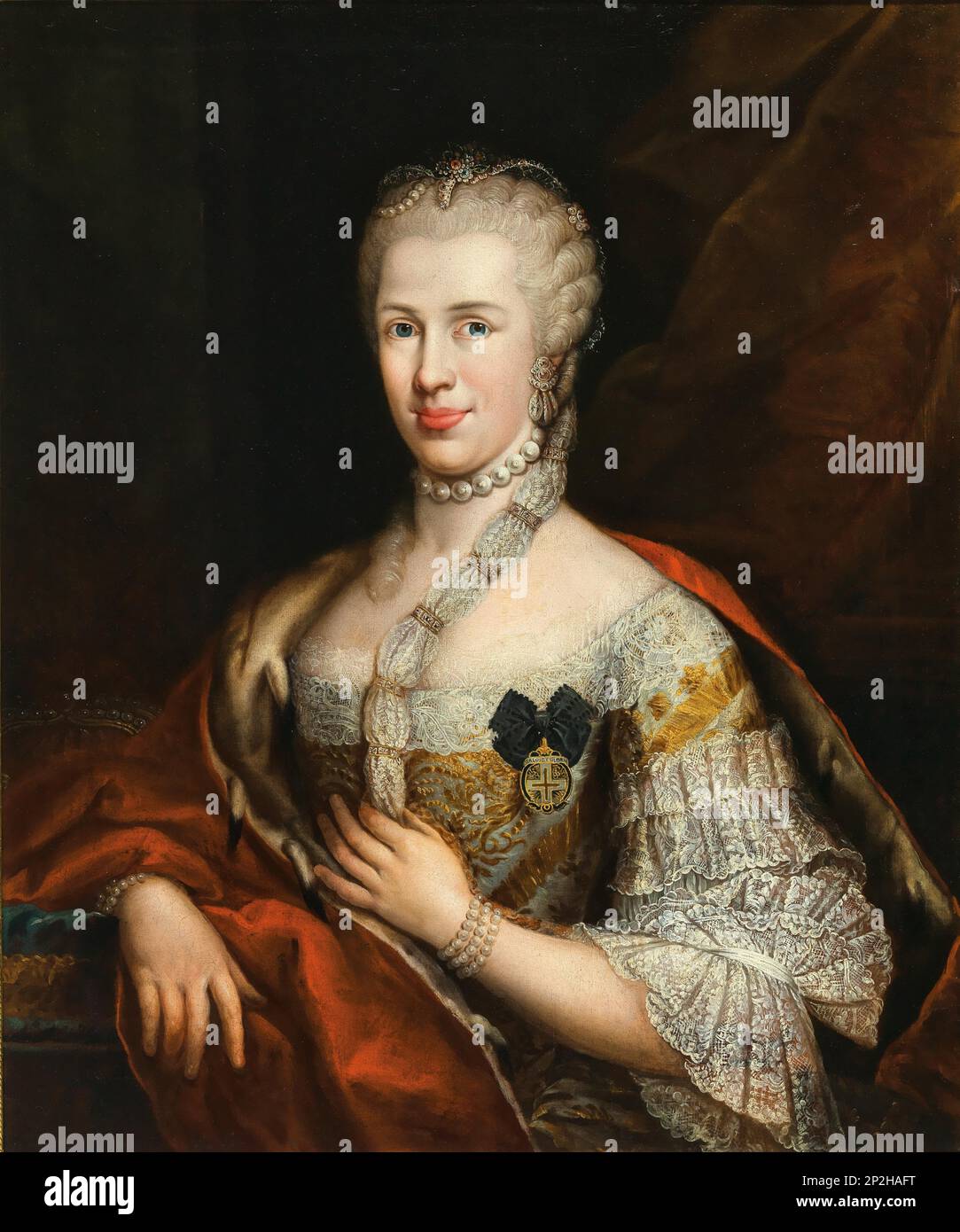 Portrait of Infanta Maria Luisa of Spain (1745-1792), Holy Roman Empress, with the Star Cross Order. Private Collection. Stock Photo