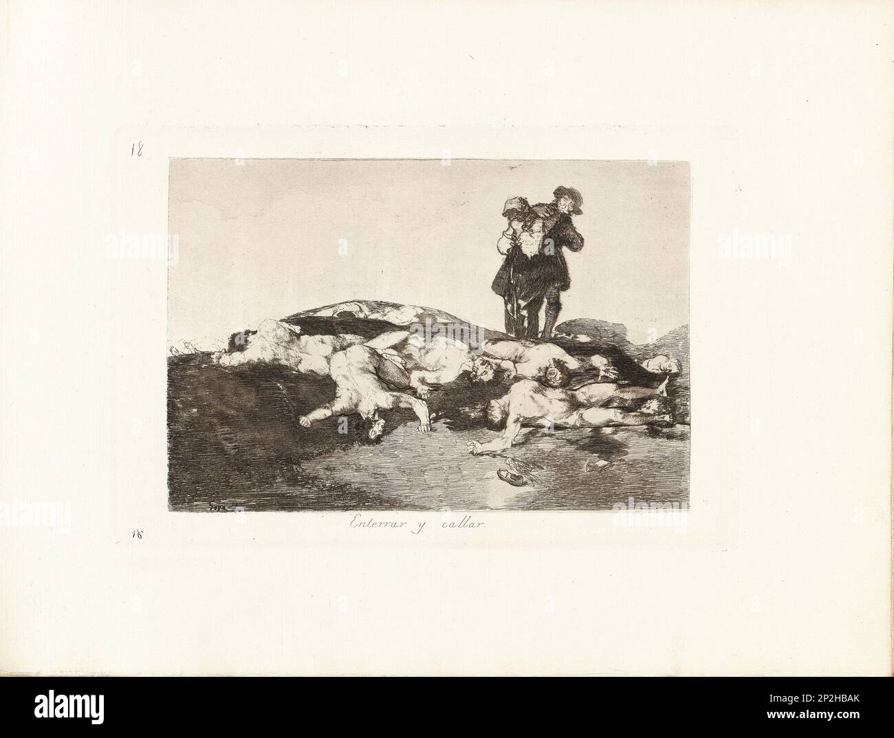 Los Desastres de la Guerra (The Disasters of War), Plate 18: Enterrar y callar (Bury them and keep quiet), 1810s. Private Collection. Stock Photo