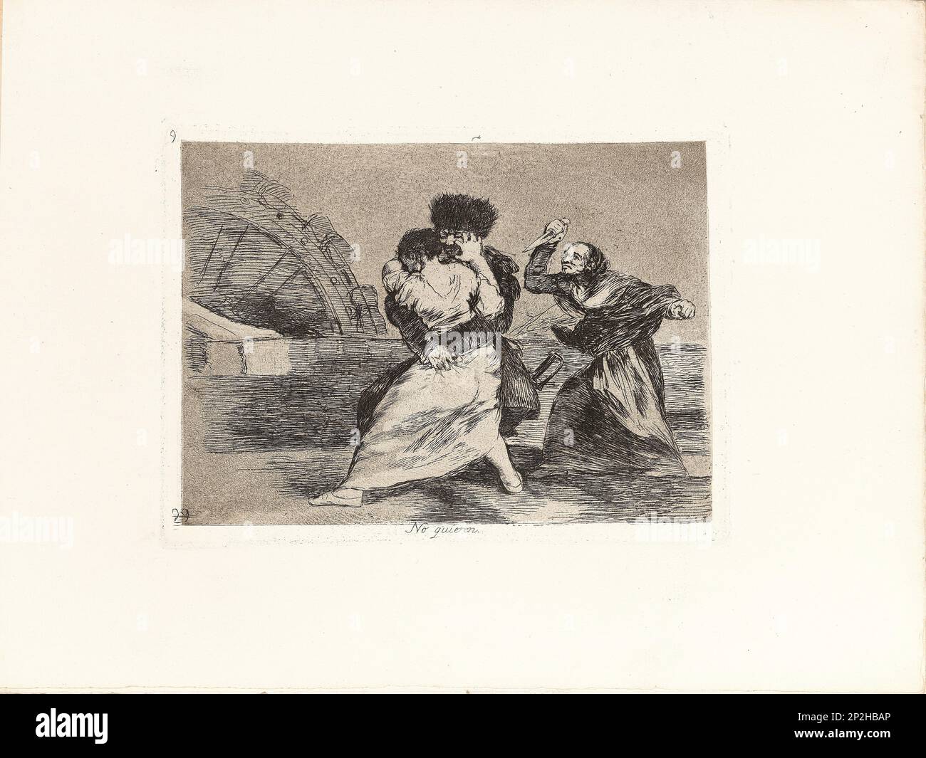 Los Desastres de la Guerra (The Disasters of War), Plate 9: No quieren (They do not want to), 1810s. Private Collection. Stock Photo