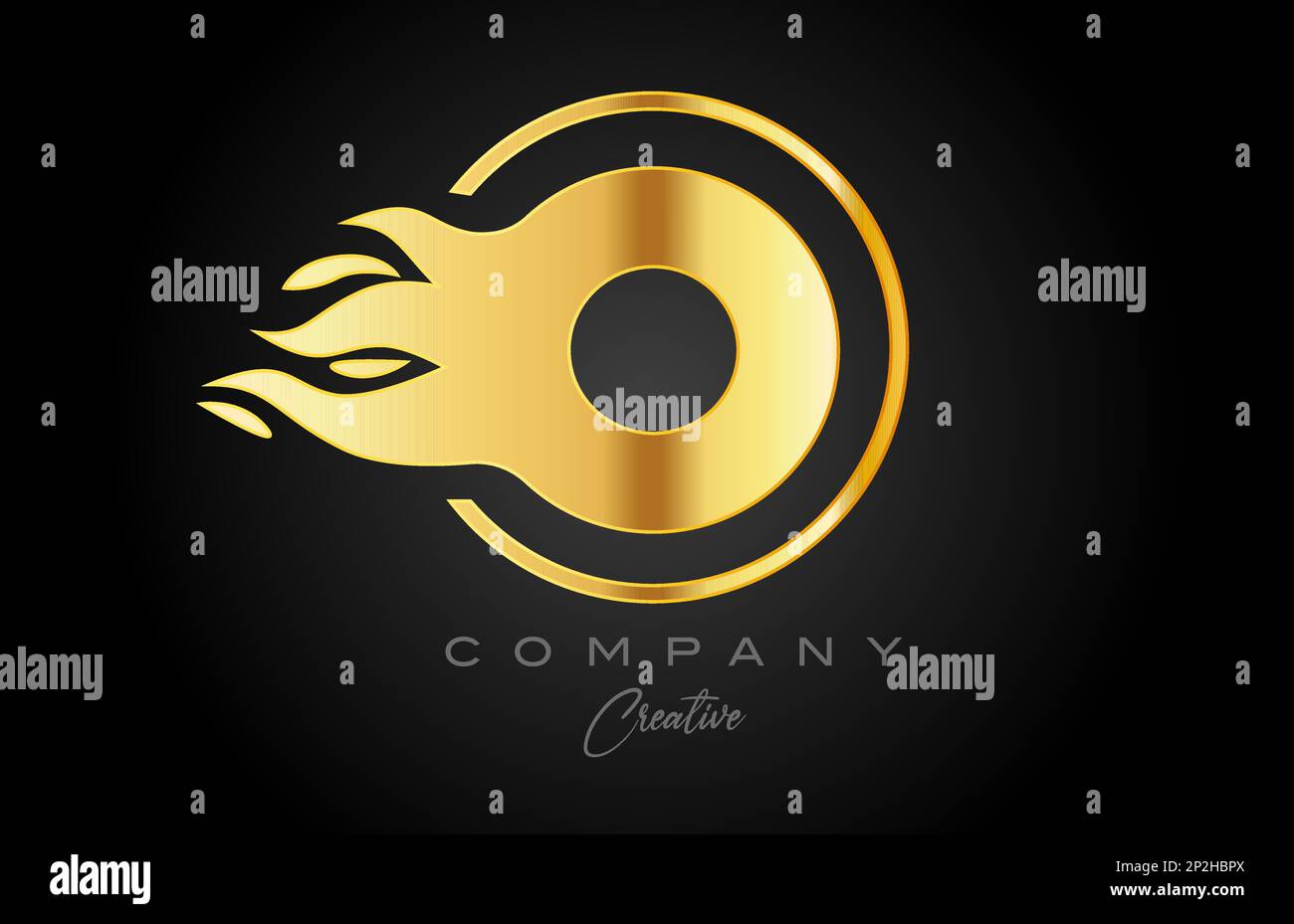 gold golden O alphabet letter icon for corporate with flames. Fire ...