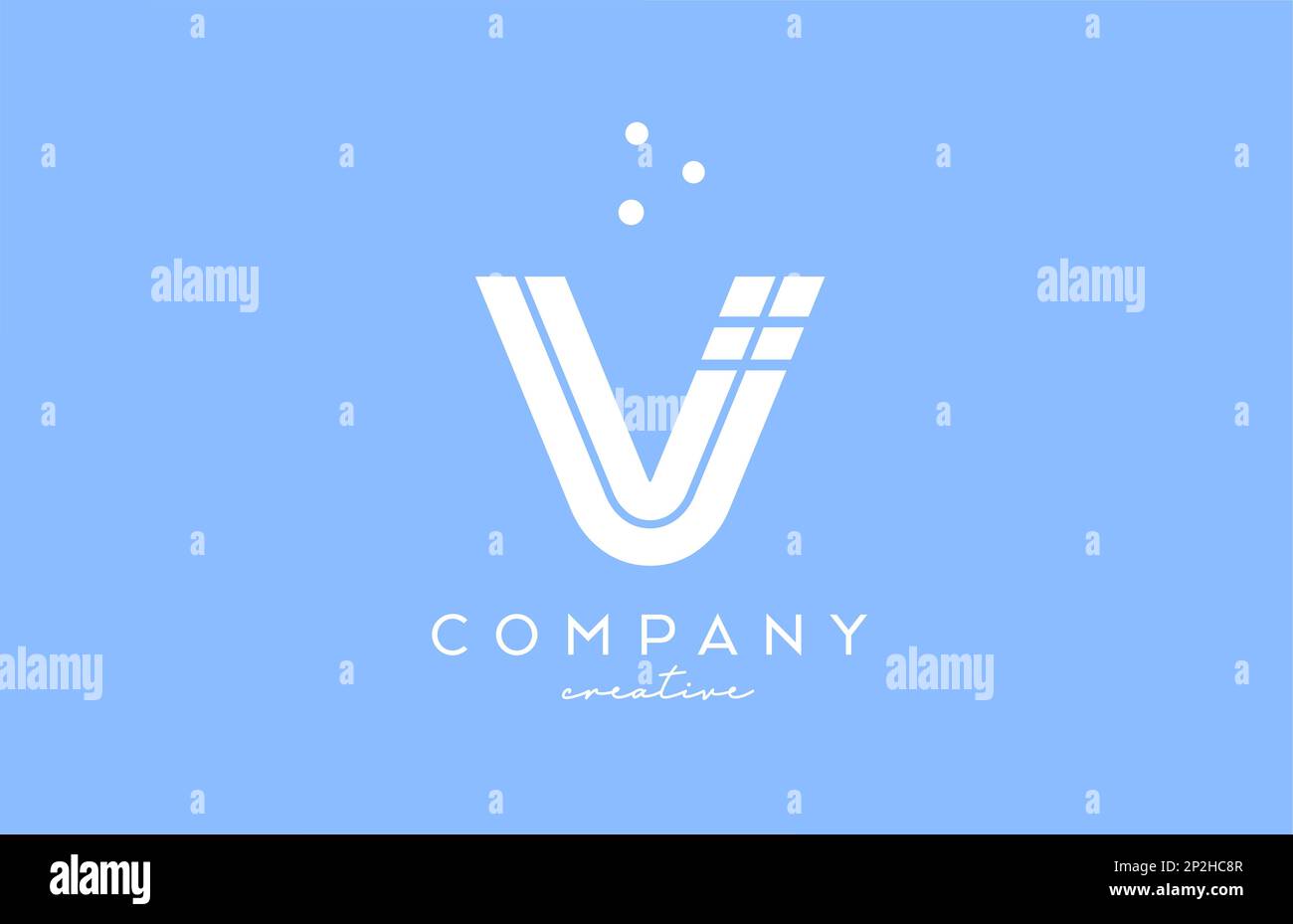 V blue white alphabet letter logo with lines and dots. Corporate ...