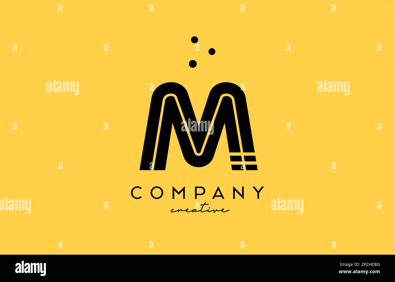 M yellow black alphabet letter logo with lines and dots. Corporate ...