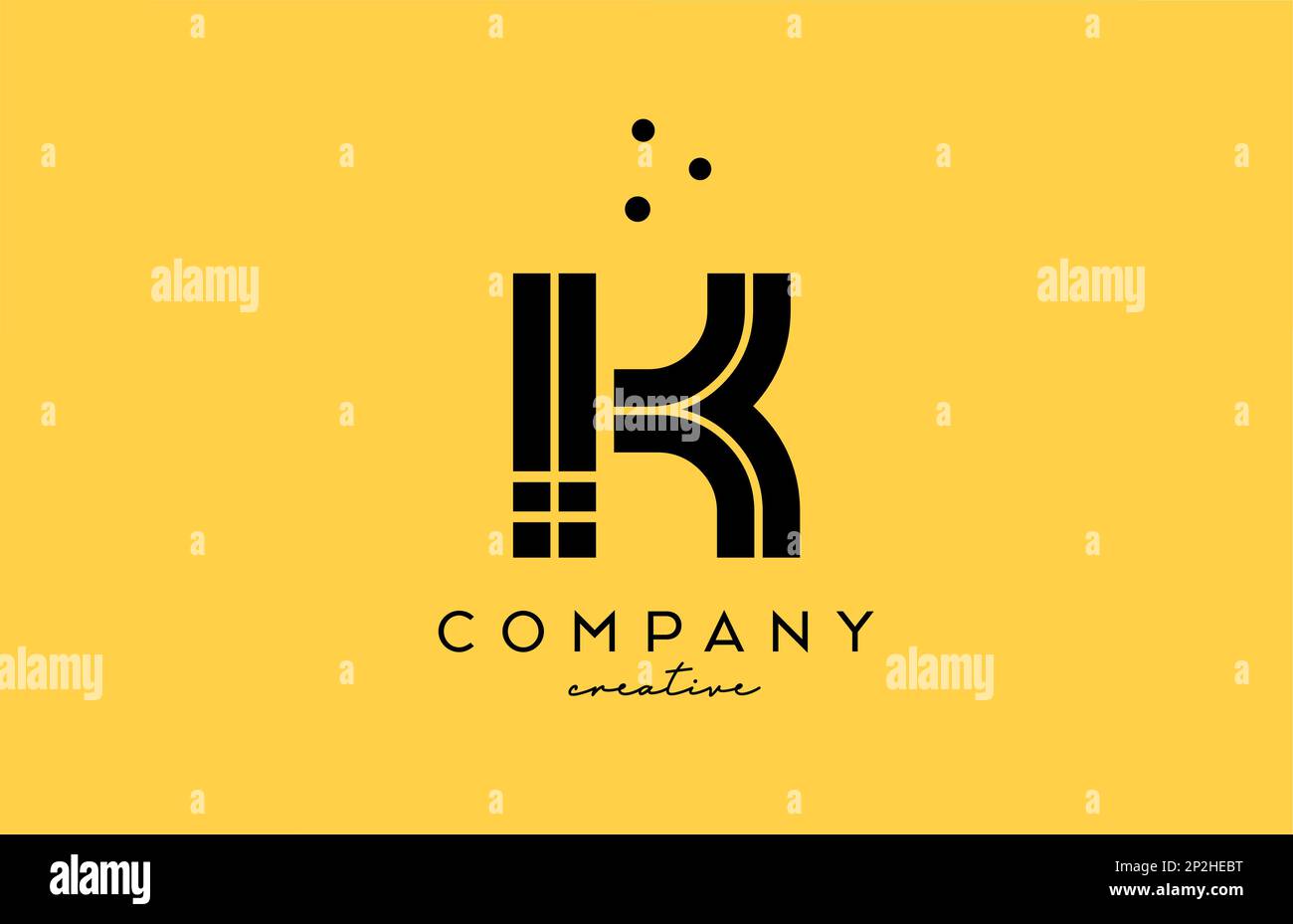 K yellow black alphabet letter logo with lines and dots. Corporate ...