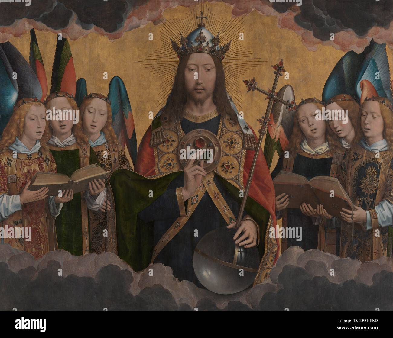 God the Father with Singing Angels, Between 1483 and 1494. Found in the collection of the Royal Museum of Fine Arts, Antwerp. Stock Photo
