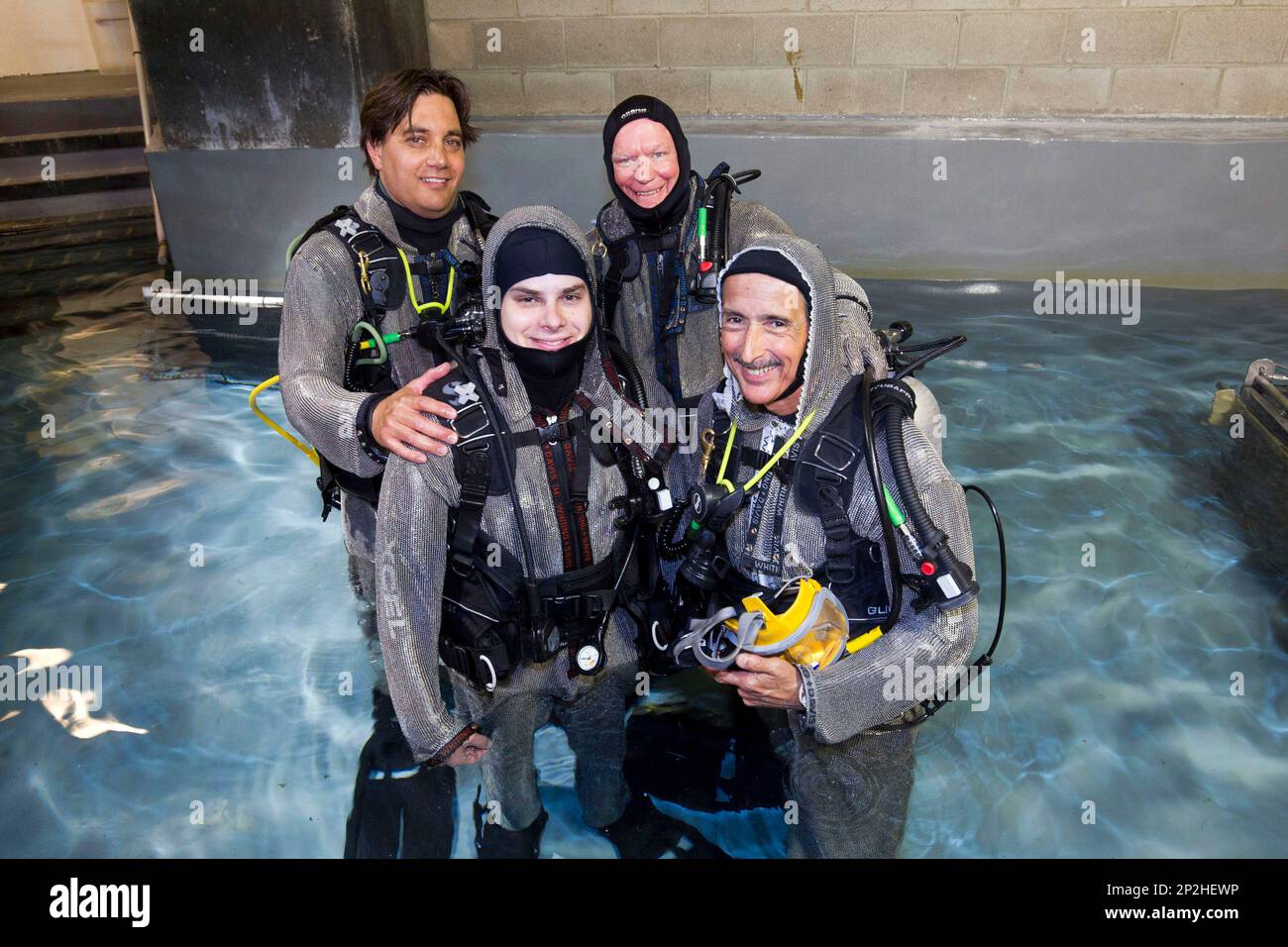 Diver pose before a maintenance dive in Shark Reef at Mandalay Bay in