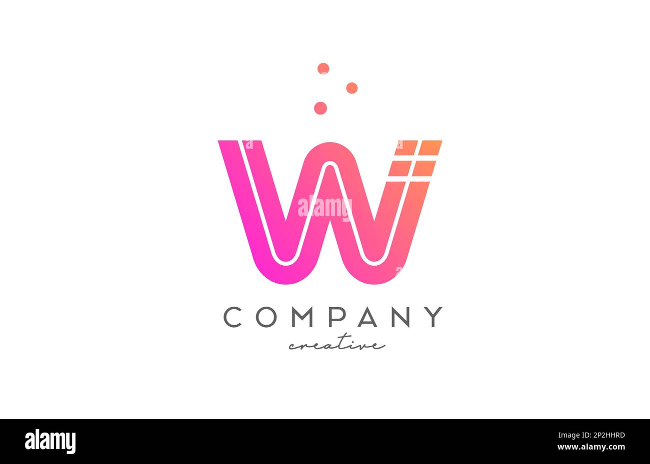 W pink alphabet letter logo with lines and dots. Corporate creative ...
