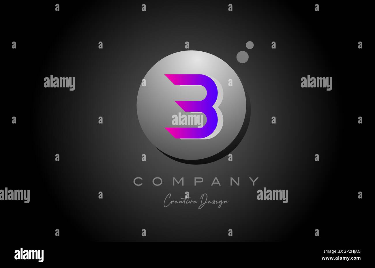 B sphere alphabet letter logo icon design with dot. Pink grey creative ...