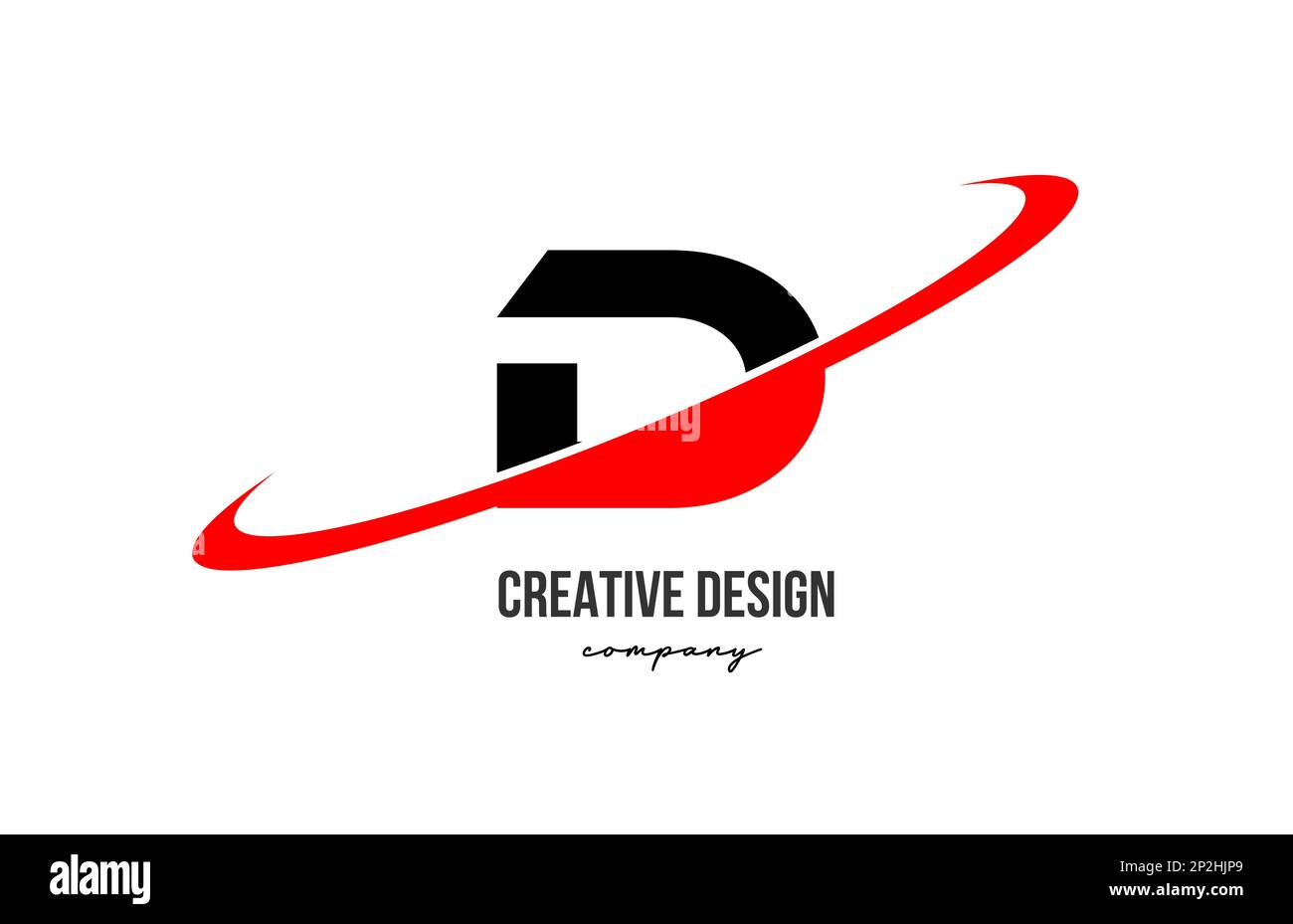 Red black D alphabet letter logo with big swoosh. Corporate creative