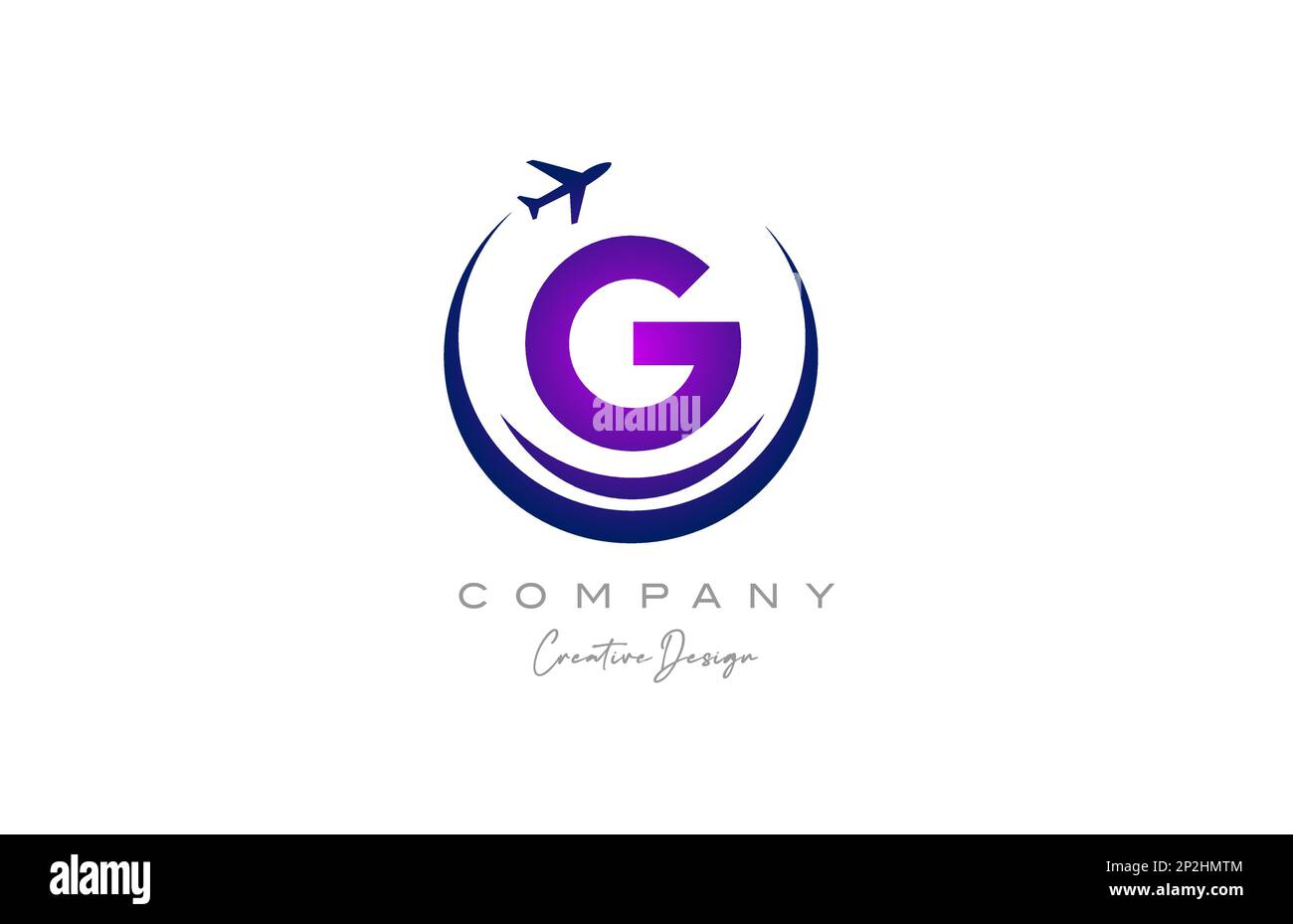 G alphabet letter logo with plane for a travel or booking agency in purple. Corporate creative template design for business and company Stock Vector