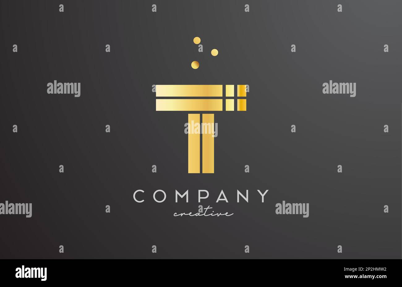 gold golden T alphabet letter logo with dots. Corporate creative ...