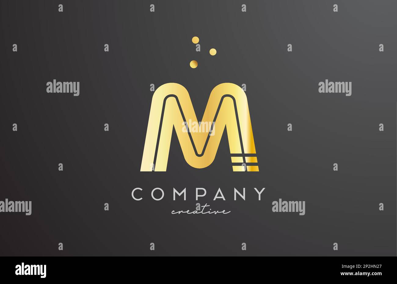 gold golden M alphabet letter logo with dots. Corporate creative ...