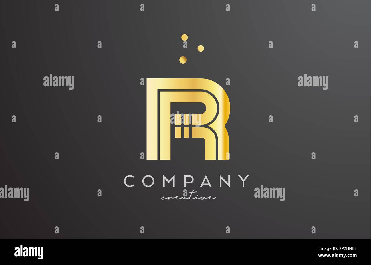 gold golden R alphabet letter logo with dots. Corporate creative ...