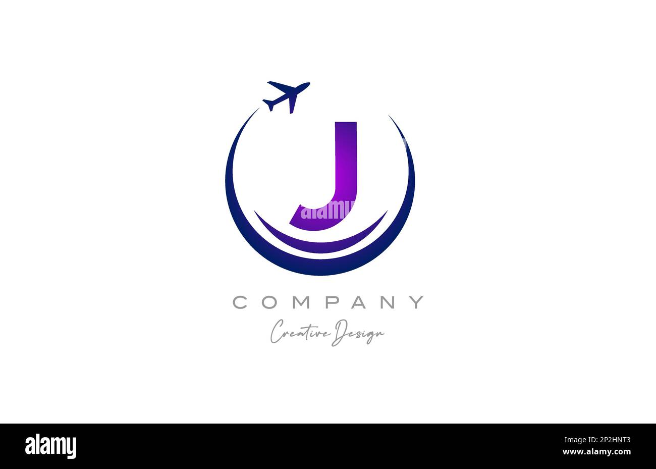 J alphabet letter logo with plane for a travel or booking agency in purple. Corporate creative template design for business and company Stock Vector