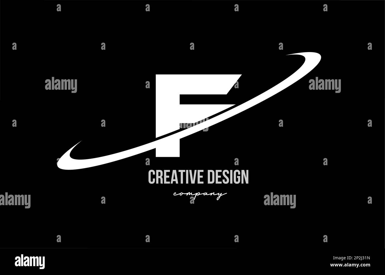 Black white F alphabet letter logo with big swoosh. Corporate creative template design for business and company Stock Vector