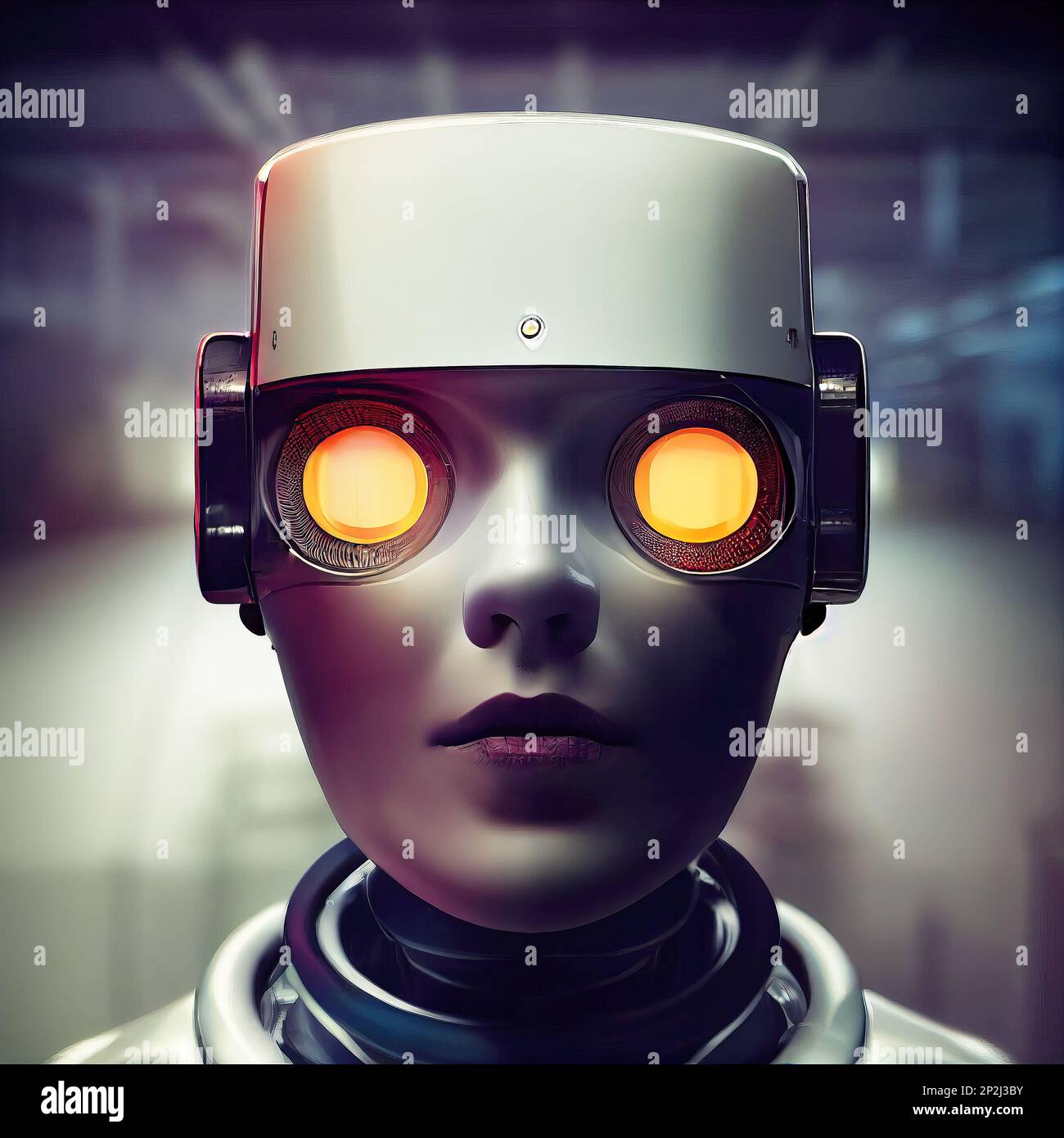 Portrait of woman with glowing eyes. Closeup realistic fantasy