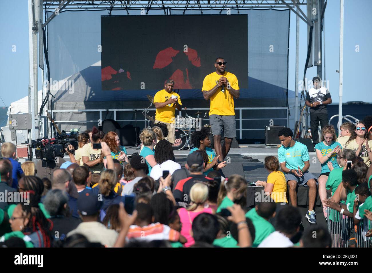 LeBron James addresses students from the LeBron James Family