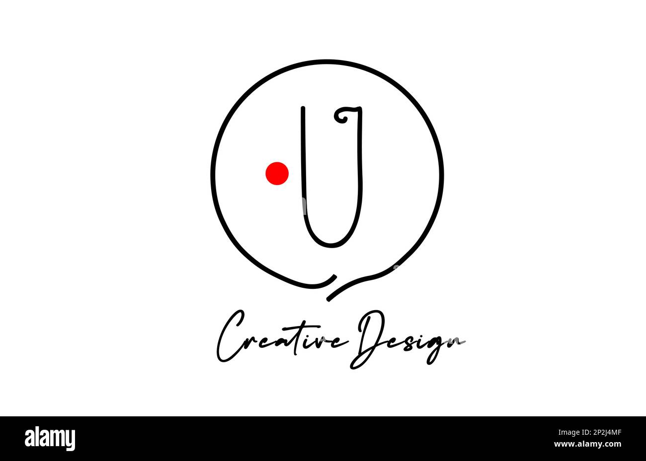 black and white U alphabet letter logo icon design with line red dot ...