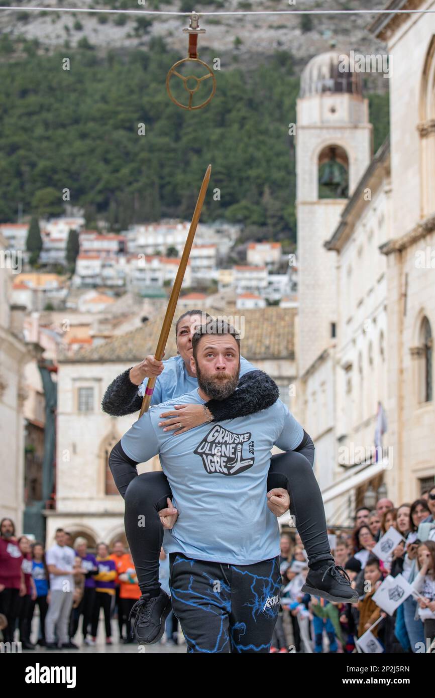 Participants compete in alka (traditional Croatian knightly game