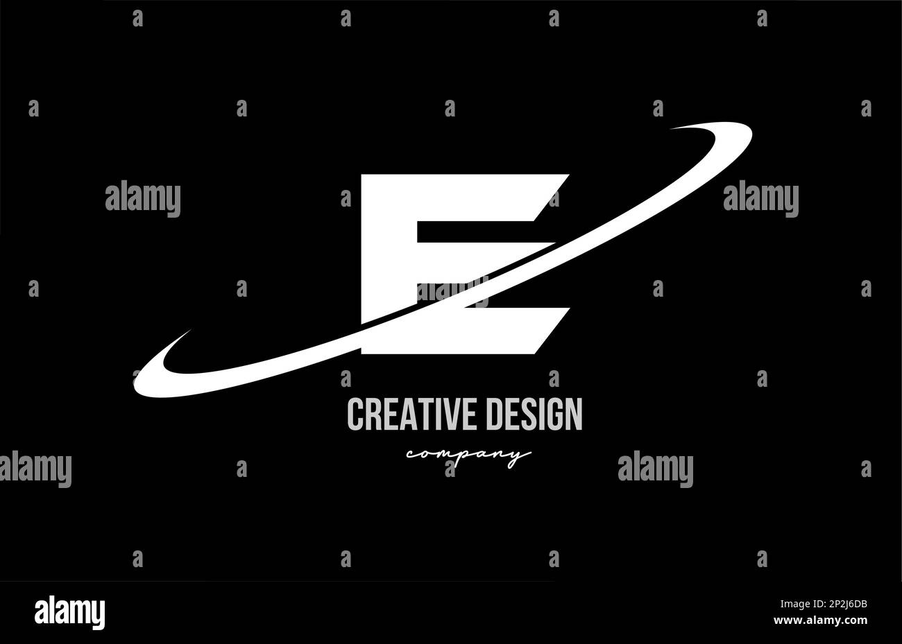 Black white E alphabet letter logo with big swoosh. Corporate creative template design for business and company Stock Vector