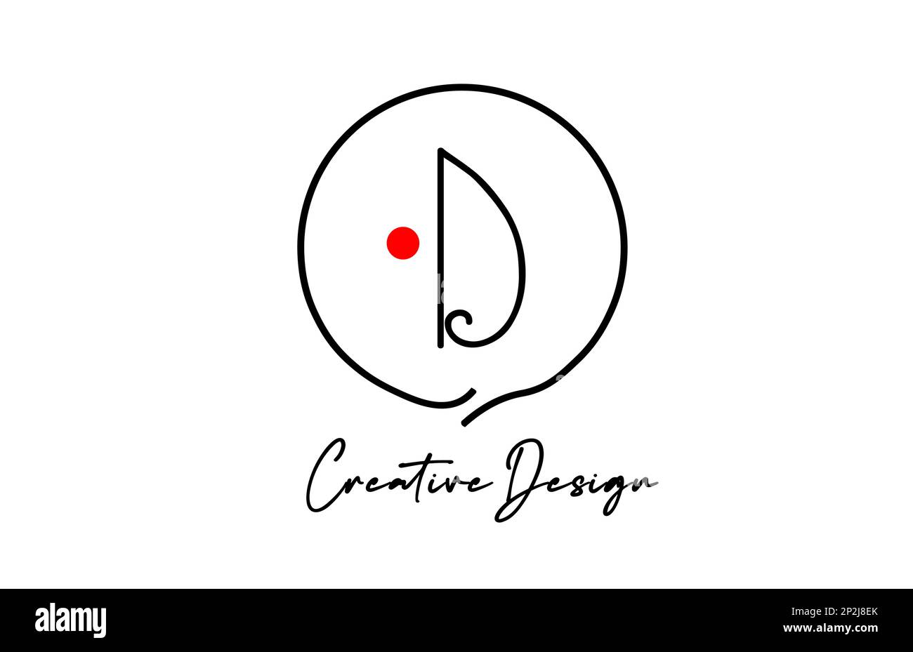 black and white D alphabet letter logo icon design with line red dot ...