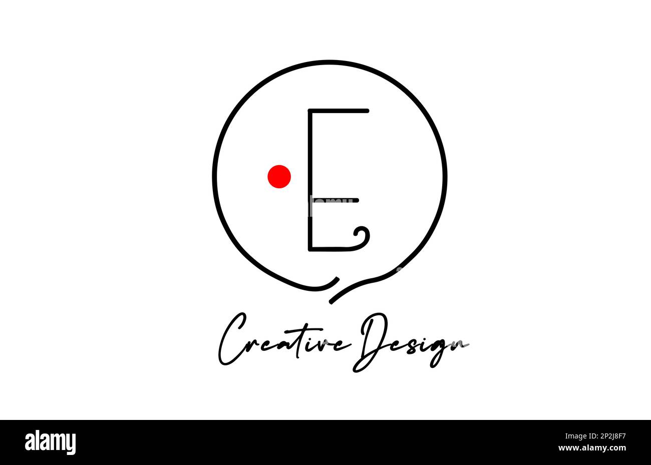 black and white E alphabet letter logo icon design with line red dot ...