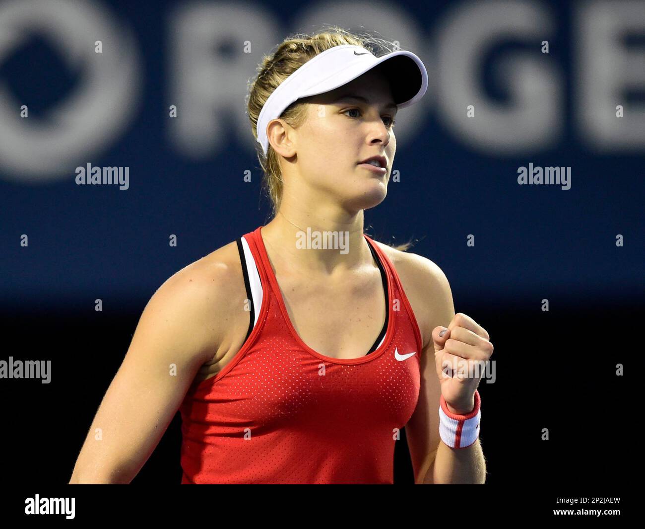 Eugenie Bouchard, of Canada, reacts after winning the second set over