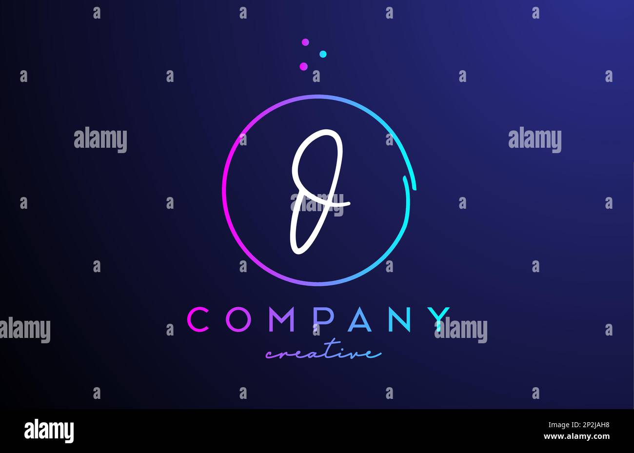 O handwritten alphabet letter logo with dots and pink blue circle ...