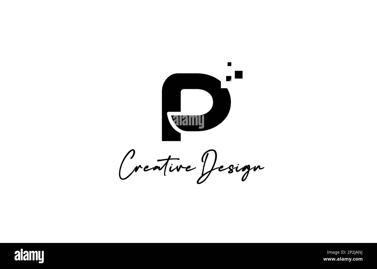 black white P alphabet letter logo icon design with dots. Creative ...