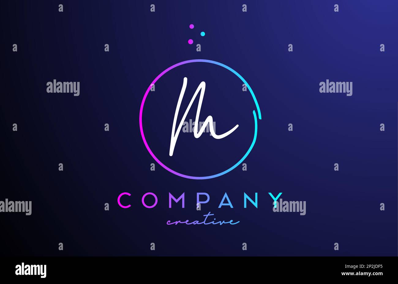M handwritten alphabet letter logo with dots and pink blue circle ...