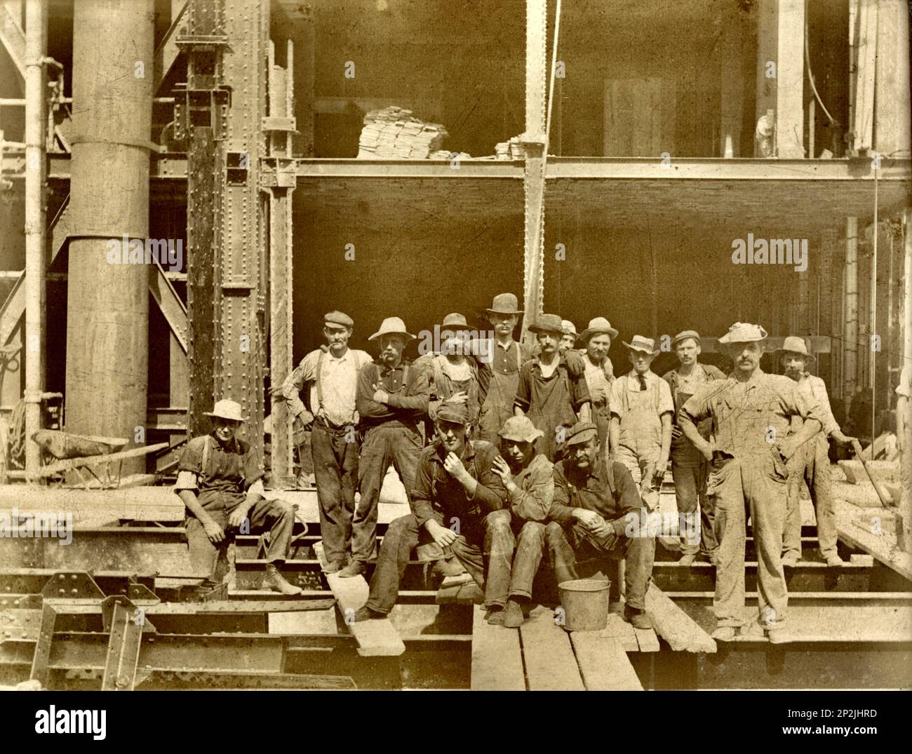 Building Construction about 1900, Construction workers, Steel Frame Building Construction about