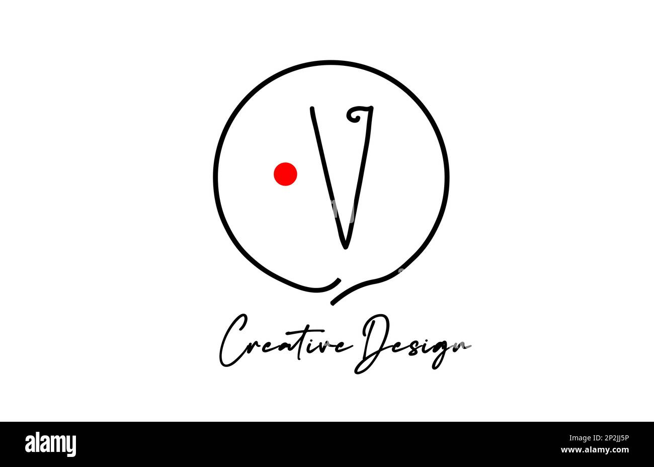 black and white V alphabet letter logo icon design with line red dot ...