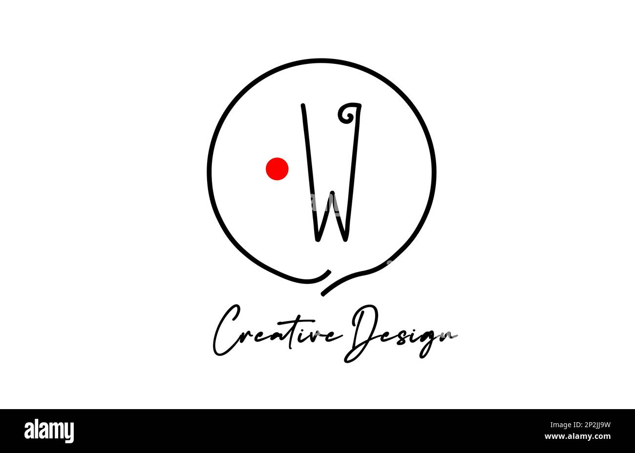 black and white W alphabet letter logo icon design with line red dot ...