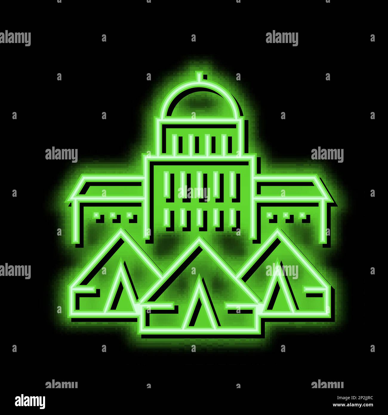 government building refugee campground neon glow icon illustration Stock Vector