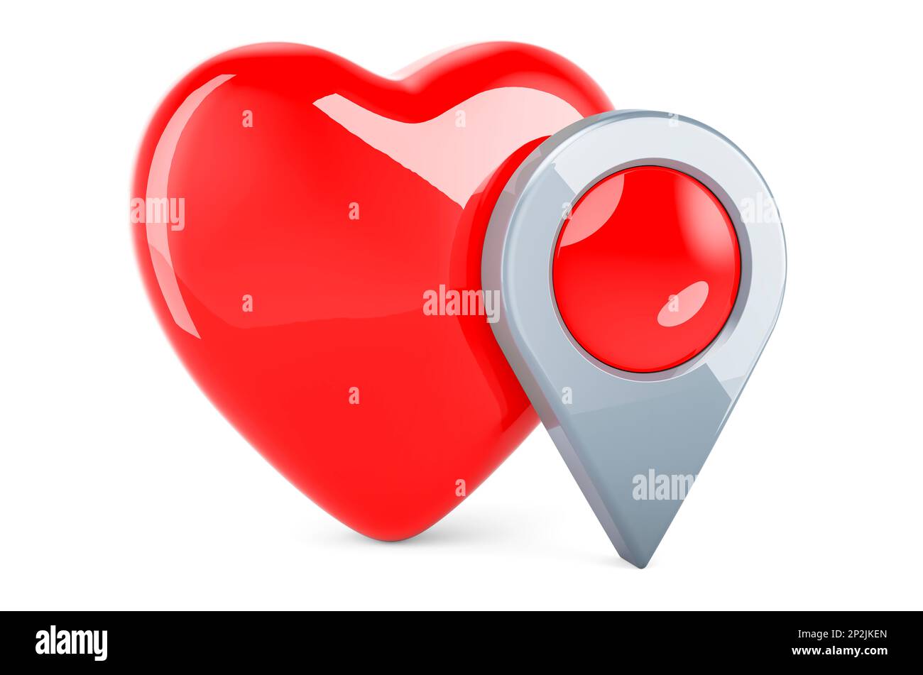 Red heart with map pointer. 3D rendering isolated on white background ...
