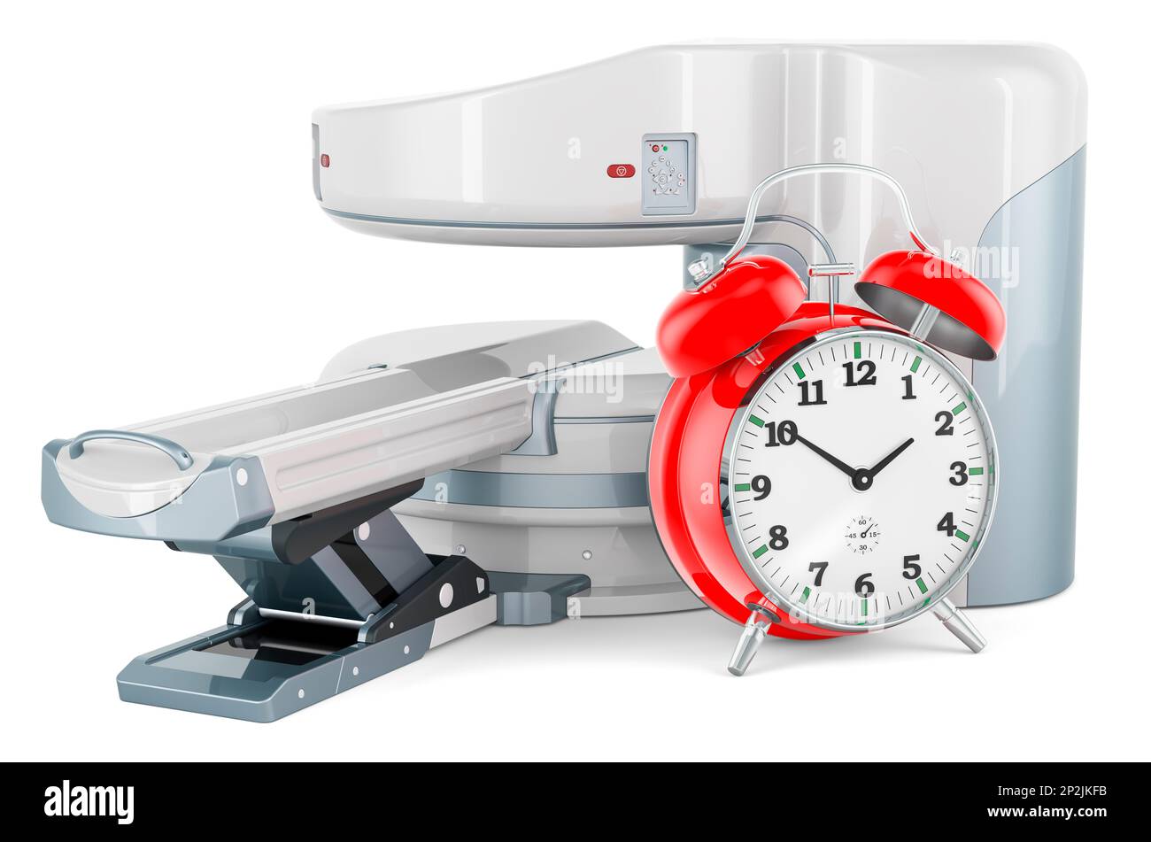Open MRI Machine with alarm clock, 3D rendering isolated on white