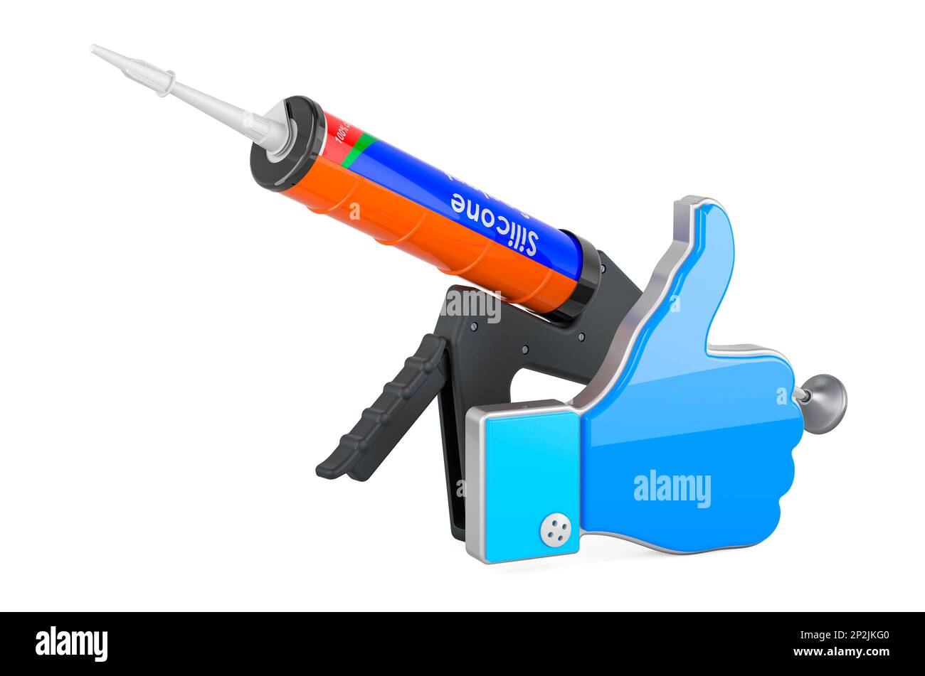 Sealant gun with silicone sealant tube with like icon, 3D rendering