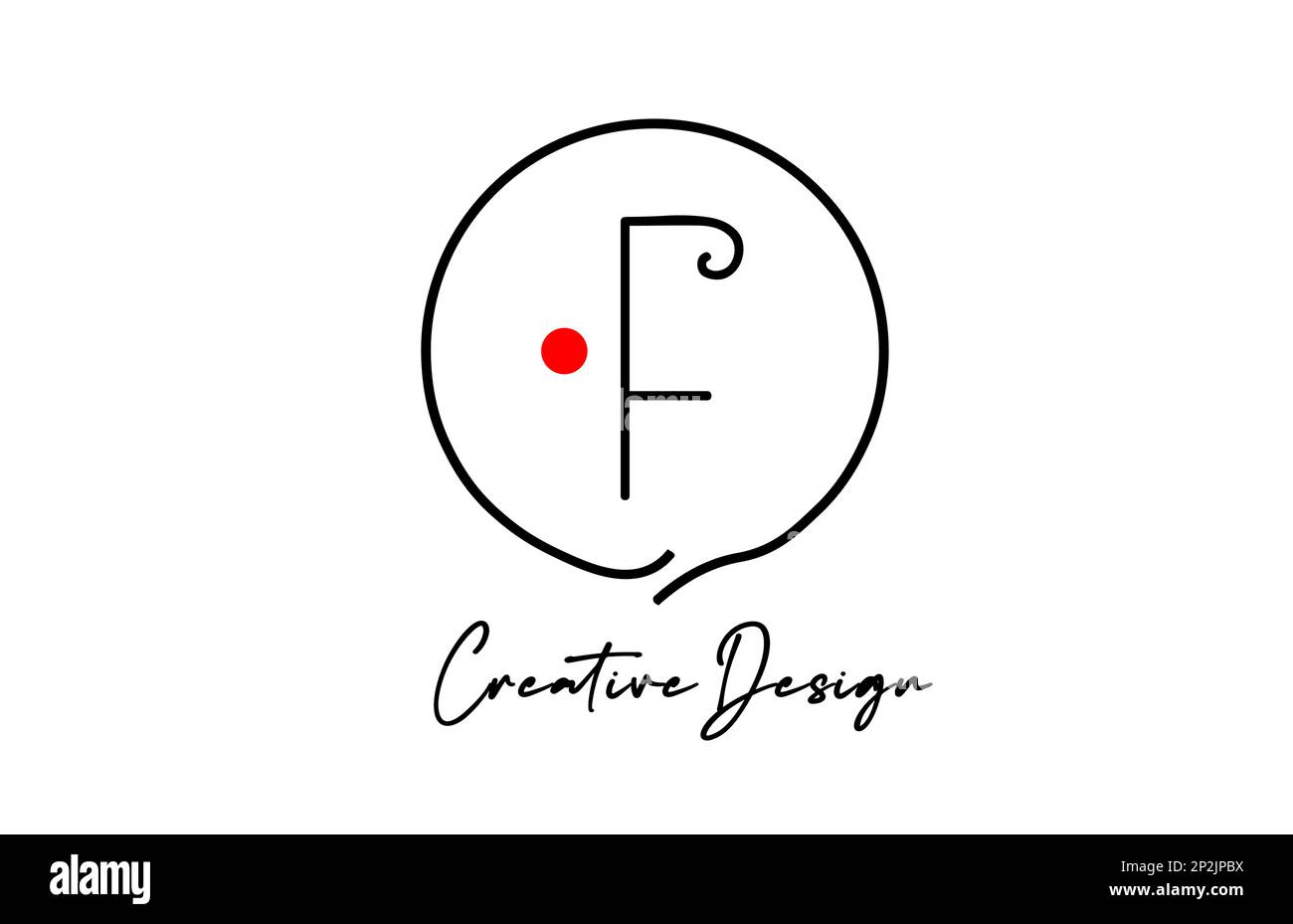 black and white F alphabet letter logo icon design with line red dot ...