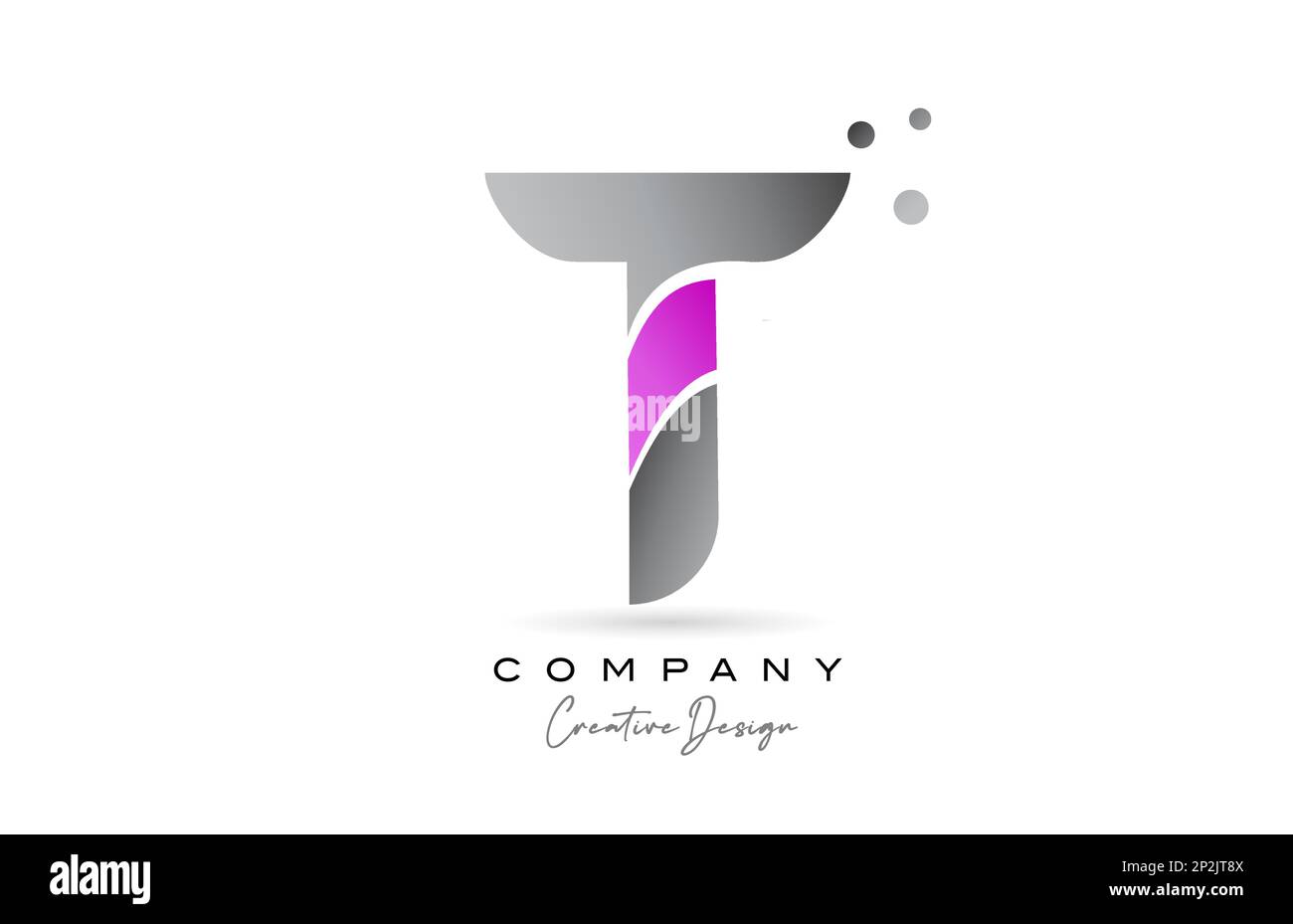 T pink grey alphabet letter logo icon design with dots. Creative ...