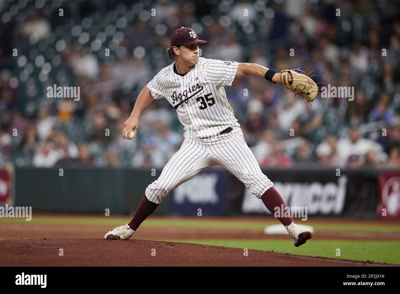 Texas A&M Aggies starting pitcher Nathan Dettmer (35) in action against