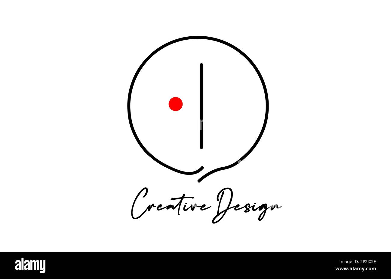black and white I alphabet letter logo icon design with line red dot ...