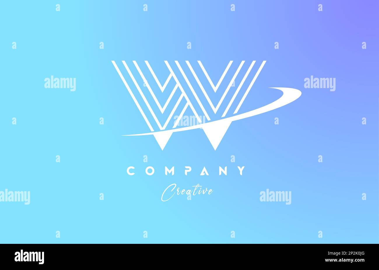 pastel color W blue alphabet letter logo icon design with swoosh ...