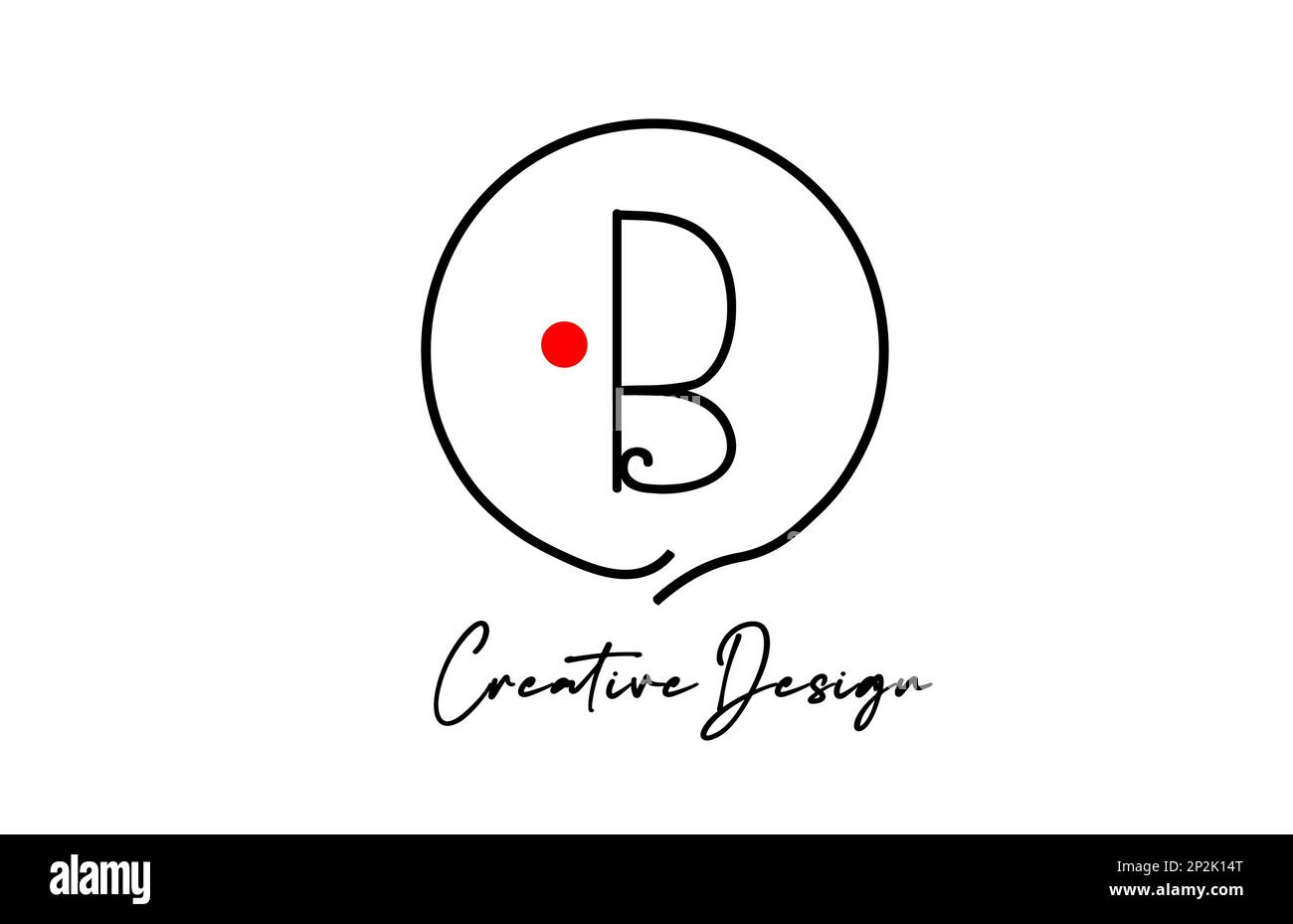 black and white B alphabet letter logo icon design with line red dot ...