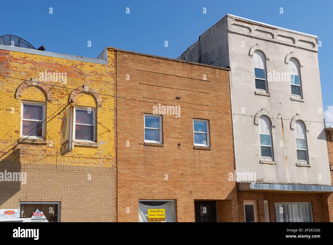 Tonica, Illinois United States March 1st, 2023 Downtown building and storefront in Tonica