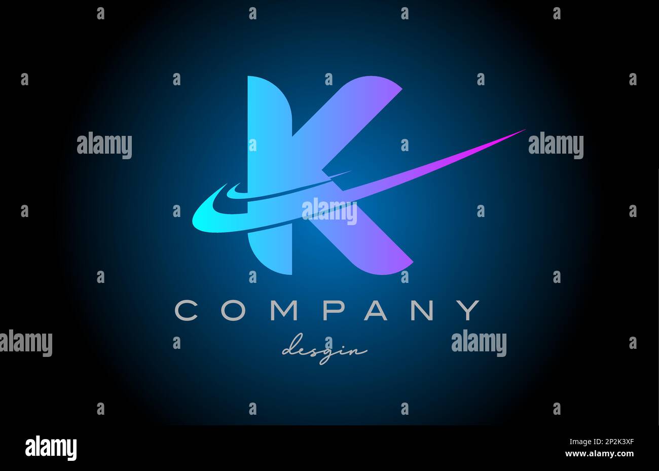 K pink blue alphabet letter logo with double swoosh. Corporate creative ...