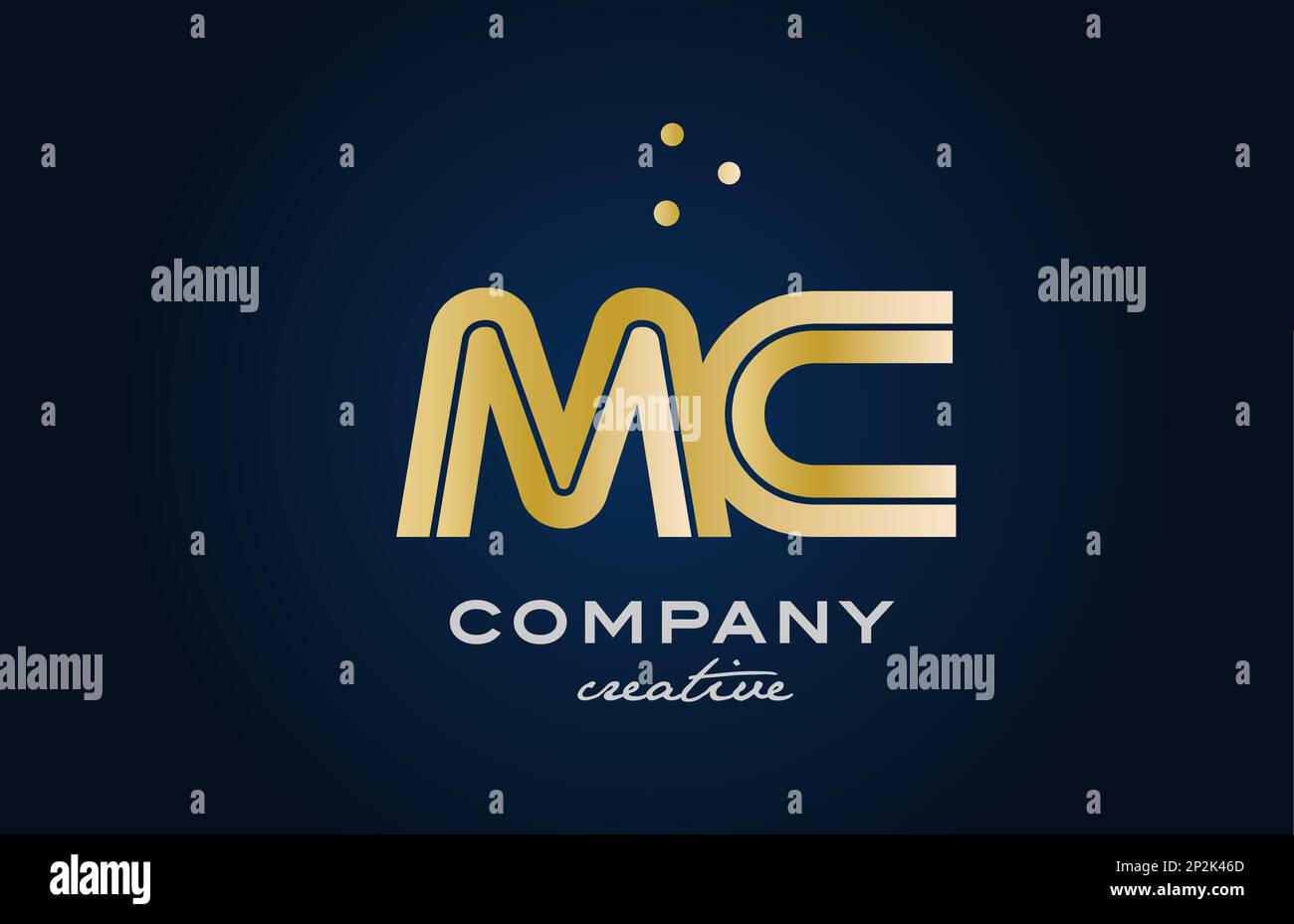 gold golden MC combination alphabet bold letter logo with dots. Joined ...