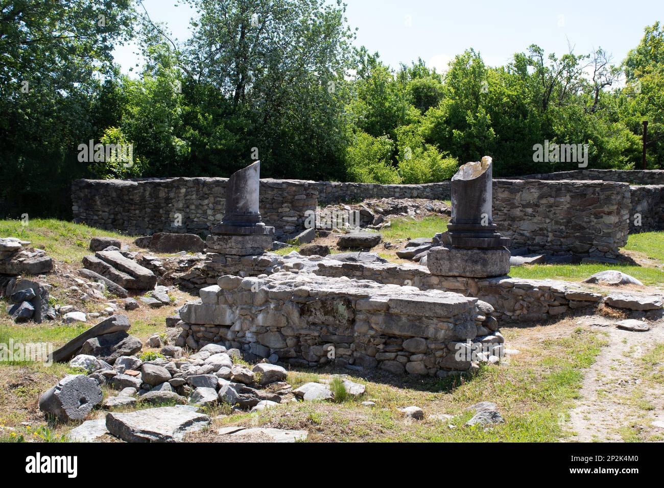 Ancient Roman ruins at Colonia Ulpia Traiana Augusta Dacica Sarmizegetusa in Romania Stock Photo