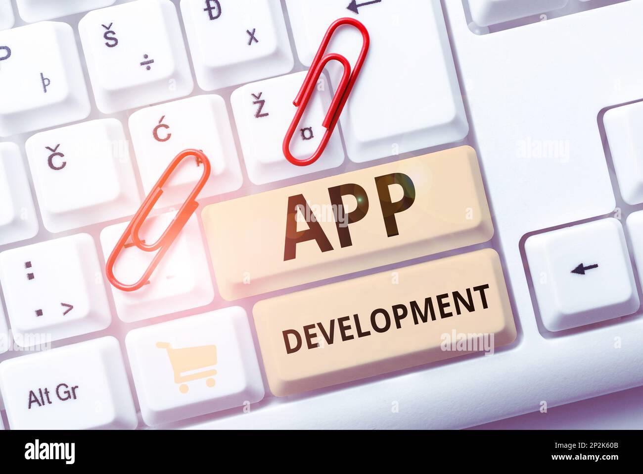 Hand writing sign App Development. Internet Concept Development services for awesome mobile and web experiences Stock Photo