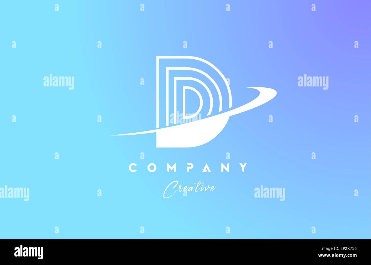 pastel color D blue alphabet letter logo icon design with swoosh ...
