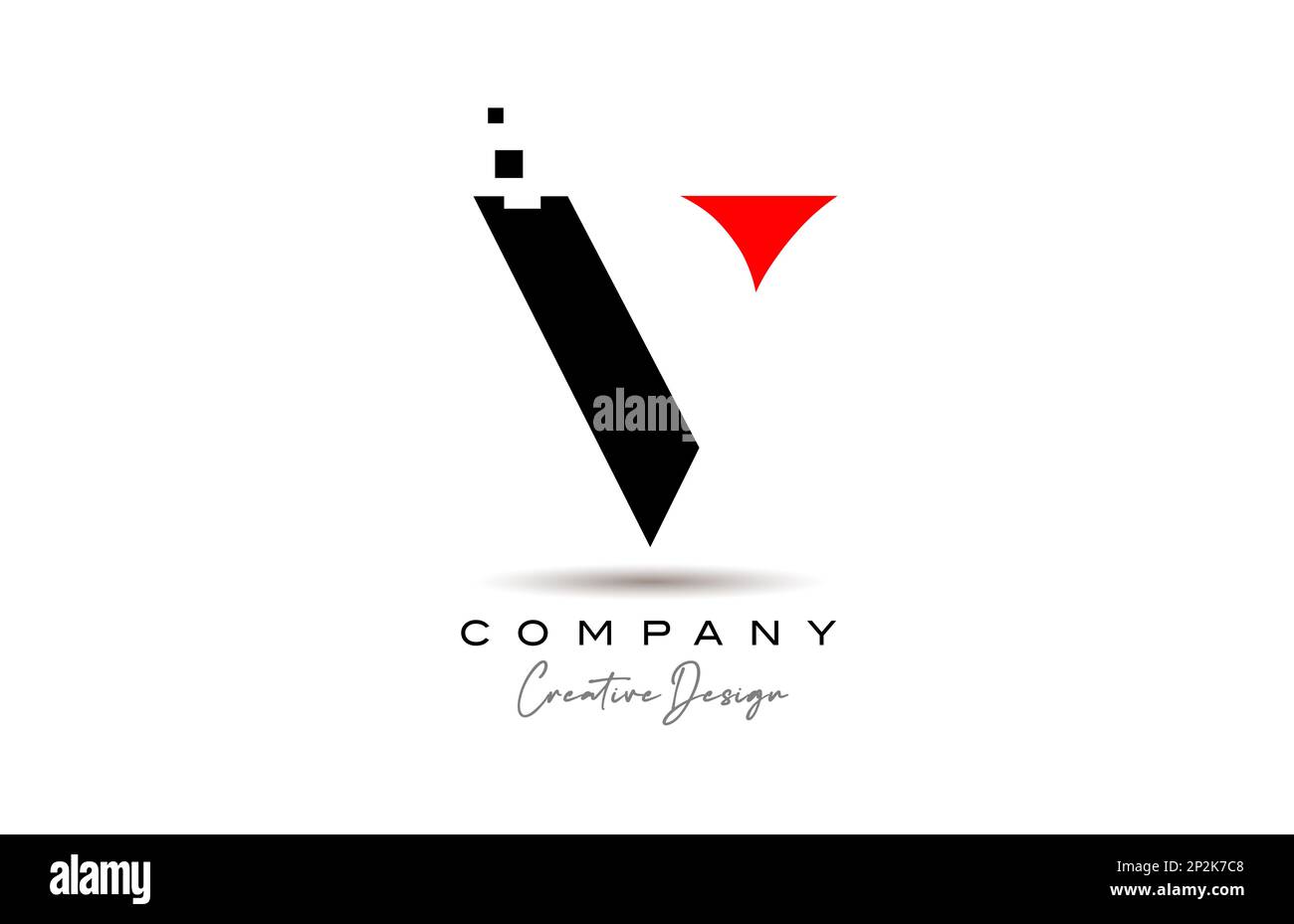 red black V alphabet letter logo icon design with dots. Creative