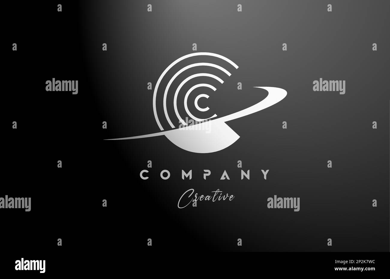 black white C alphabet letter logo icon design with swoosh. Creative ...